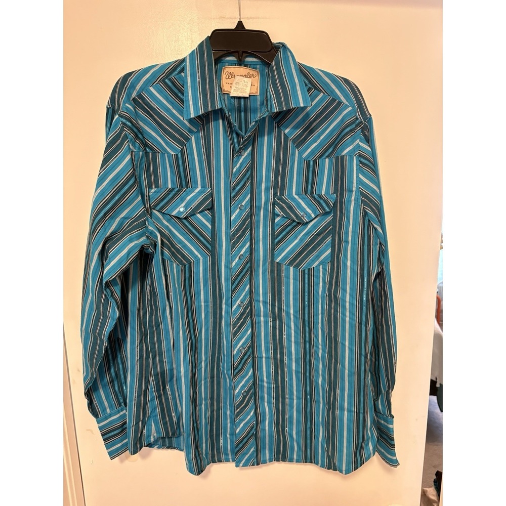 Wrangler Blue Pearl Snap Button Down Shirt Size XL